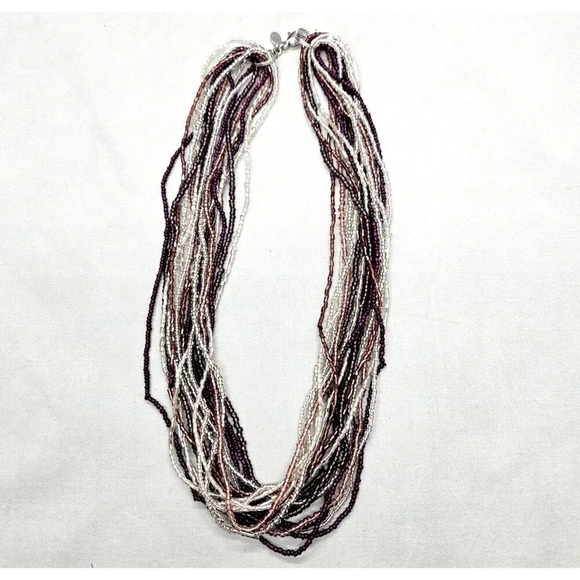 Cookie Lee Necklace Purple Silver Tone Beads Multi Strand 22 inch Jewelry - Picture 4 of 10